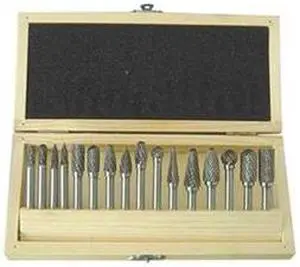 WESTWARD 2LYT1 Carbide Bur Set,Dbl Cut,1/4 In,16 Pcs