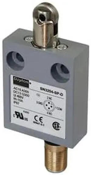 DAYTON 12T941 Limit Switch, Plunger, Roller, SPDT, 10A at 300V AC, Actuator