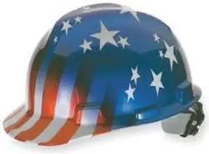 Hard Hat, Front Brim, Slotted, US Flag Stars/Stripes
