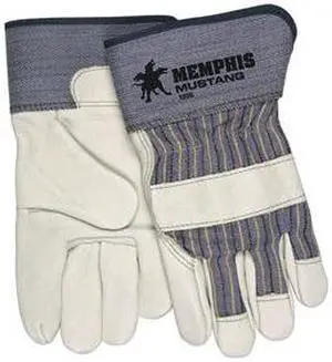 Leather Palm Gloves, Cowhide, White, S, Pr