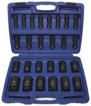 WESTWARD 4PRG7 Impact Socket Set, 1/2 in Drive, Metric, Black Oxide, 26-Piece