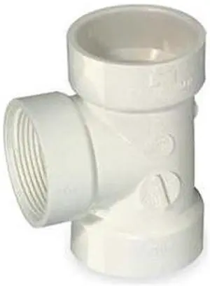 ZORO SELECT 1CNY2 PVC Flush Clean Out Tee, FNPT x Hub x Hub, 2 in Pipe Size