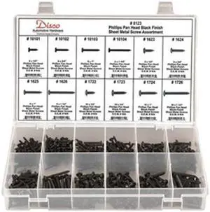 ZORO SELECT 8123 Sheet Metal Screw Assortment, #6 to #10 x Black Finish Finish,