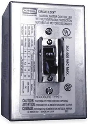 HUBBELL WIRING DEVICE-KELLEMS HBL1372D Manual Motor Switch,30A,600VAC,2P