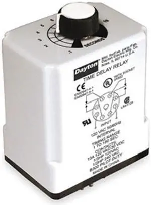DAYTON 1EGC1 Time Dlay Rlay, 120VAC/DC, 10A, DPDT, 3 sec.