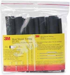 3M FP301-1/8-6"-BLACK-10-10 PC PKS Heat Shrink Tube, Thin Wall, 2:1 I.D. Shrink