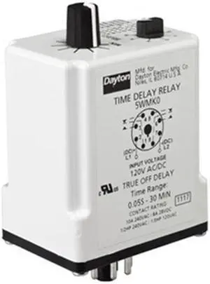 DAYTON 5WMK0 Time Delay Relay,120VAC/DC,10A,DPDT