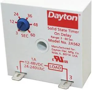 DAYTON 2A562 Encapsulated Timer Relay, 1A, Solid State, Standards: cURus