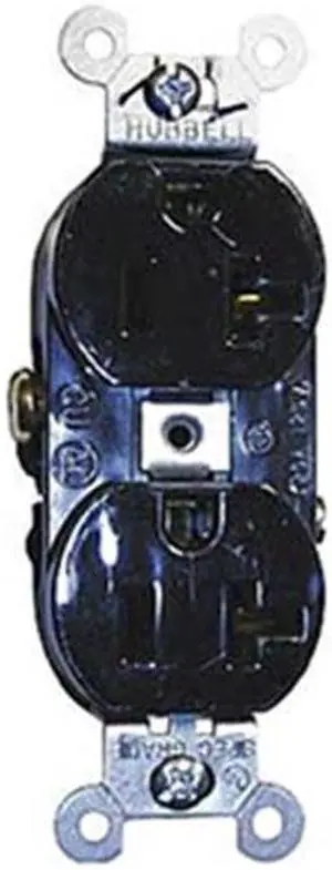 HUBBELL WIRING DEVICE-KELLEMS CR20BLK Straight Blade Receptacle, 5-20R, 20 A,