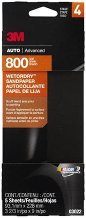 3M 800 GRIT Wet or Dry Automotive Sandpaper 3 2/3" x 9" Sanding Sheet 5pk 3022