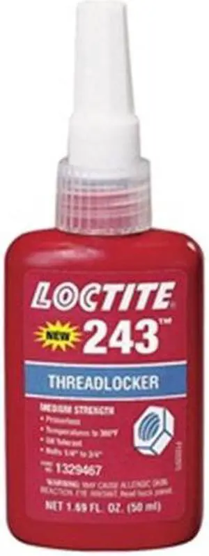 LOCTITE 1329467 Primerless Threadlocker, LOCTITE 243, Blue, Medium Strength,
