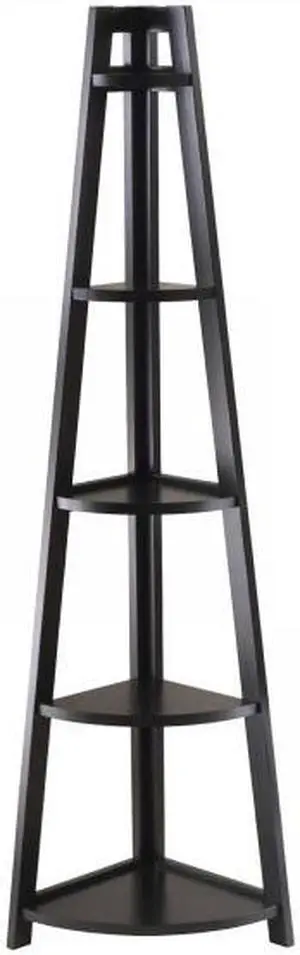 Winsome Trading 20527 Adam 5-Tier A-Frame Corner Shelf - Black