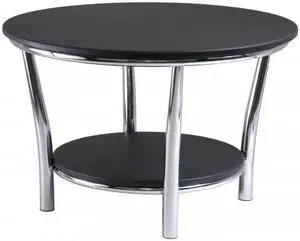 Maya Round Coffee Table, Black Top, Metal Legs By Winsome Wood