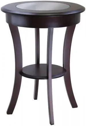 Cassie Round Accent Table with Glass In Cappucino By Winsome