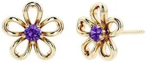 Oravo Gold Plated Sterling Silver Amethyst Flower Stud Earrings