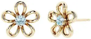 Oravo Gold Plated Sterling Silver Aquamarine Flower Stud Earrings