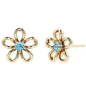 Oravo Gold Plated Sterling Silver Swiss Blue Topaz Flower Stud Earrings