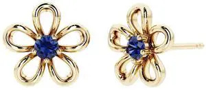 Oravo Gold Plated Sterling Silver Blue Sapphire Flower Stud Earrings