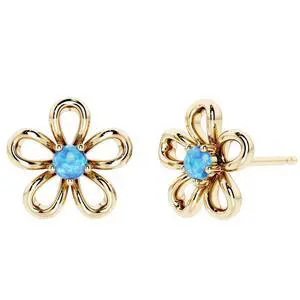 Oravo Gold Plated Sterling Silver Blue Opal Flower Stud Earrings