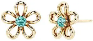 Oravo Gold Plated Sterling Silver Simulated Paraiba Tourmaline Flower Stud Earrings