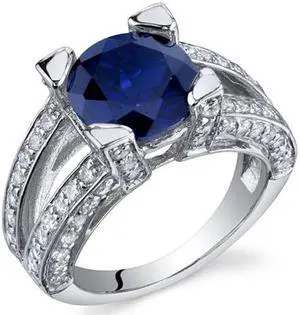 Boldly Glamorous 3.75 Carats Blue Sapphire Ring in Sterling Silver Size 9