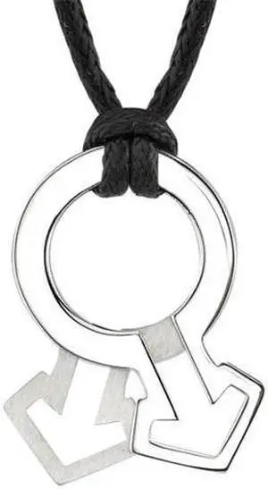 Fabulous Style: Designer Inspired High Polished and Satin Finish Surgical Stainless Steel Male Mars Symbol Pendant on a Black Cord