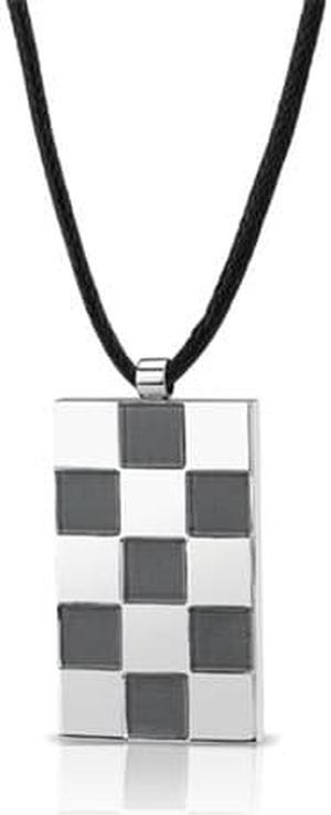 Stainless Steel Chessboard design, Brush finish and High polish Square Pendant with adjustable Black cord