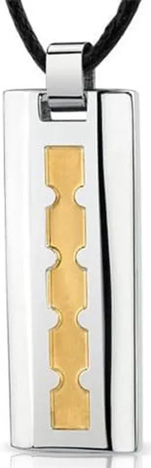 Stainless Steel Two tone Fancy Dog Tag Pendant with adjustable Black cord