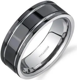 Comfort fit Mens Black Titanium 8 mm Wedding Band Available Size 8