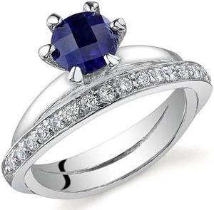 Classy Oblique Double-Band 1.25 carats Sapphire Ring in Sterling Silver Size 6