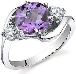 3 Stone Design 1.75 carats Amethyst Ring in Sterling Silver Size 8