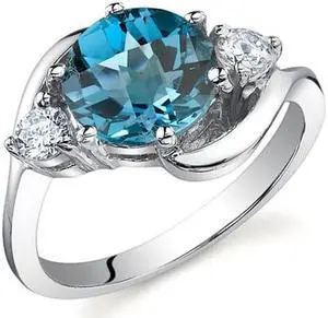 3 Stone Design 2.25 carats London Blue Topaz Ring in Sterling Silver Size 6