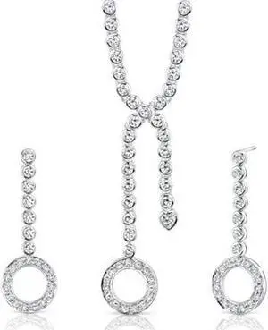 Brilliant Beauty: Sterling Silver Lariat Tennis Necklace Earrings Set with White CZ Diamonds