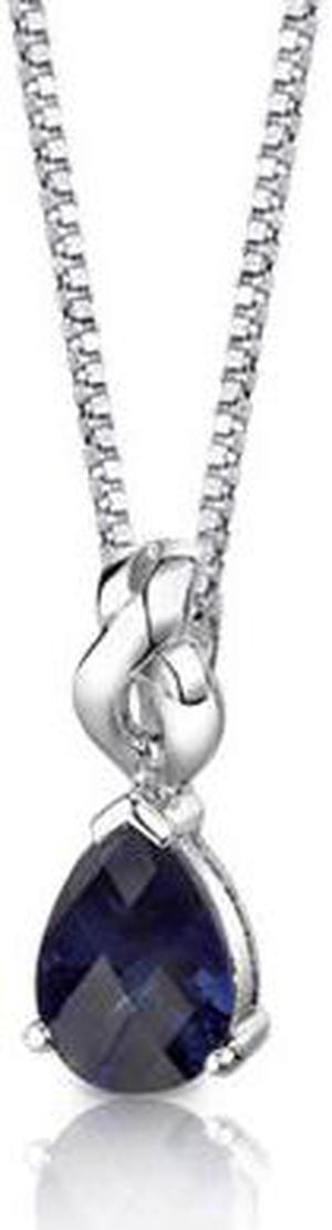 Oravo SP8352 Sterling Silver Pear Shape Checkerboard Cut Blue Sapphire Pendant with 18 Inches Silver Necklace
