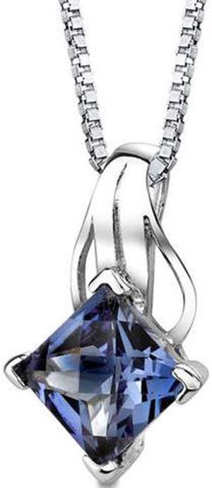Sensational Glamour: Sterling Silver Princess Checkerboard Cut Alexandrite Pendant with 18 inch Silver Necklace and