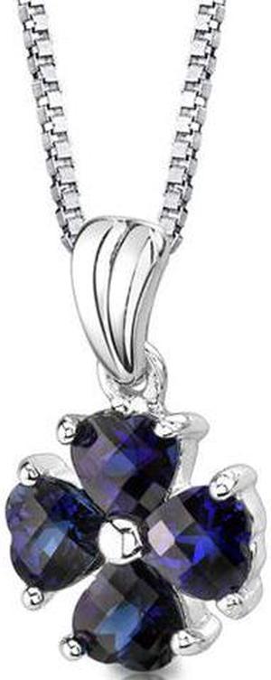 Oravo SP8426 Sterling Silver Heart Shape Checkerboard Cut Blue Sapphire Pendant with 18 inch Silver Necklace