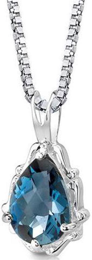 Imperial Beauty: Sterling Silver 2.25 carats Pear Shape Checkerboard Cut London Blue Topaz Pendant with 18 inch Silver Necklace and
