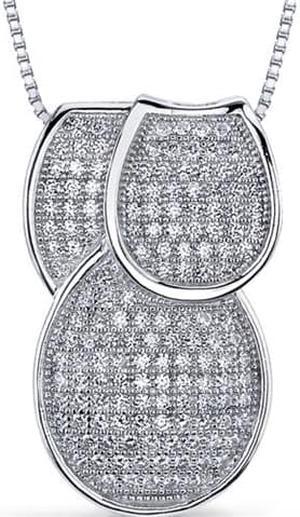 Flamboyant Overlapping Loops of Dazzle Sterling Silver Micro Pave CZ Diamond Tri-Sectional Pendant