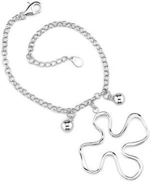 Trendy Style: Sterling Silver Designer Inspired Rolo Chain Bracelet with a Jigsaw Puzzle Charm