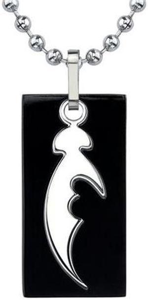 Fascinating Style: Designer Inspired Titanium Cutout Dog Tag Tribal Blade Pattern Pendant on a Stainless Steel Ball Chain