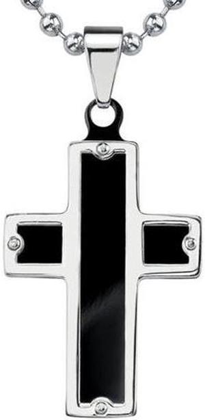 Perfect Cross: Celebrity Style Surgical Stainless Steel Black Enamel-finish Cross Pendant on a Stainless Steel Ball Chain for Men