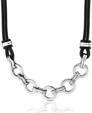 Hard-hitting Fashion: Stainless Steel Cable Style Pendant on a Rubber Cord for Men