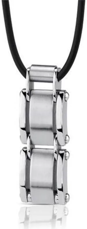 A-Lister Guy: Stainless Steel Rectangular Link Pendant on Rubber Cord for Men