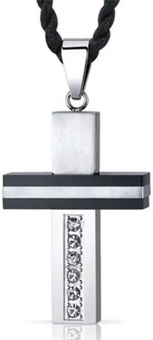 Elite Choice: Stainless Steel and Ceramic Modern Unisex Cross Pendant Necklace with CZ Diamonds