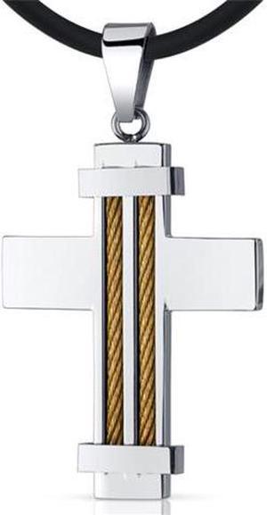 Title: Effortless Distinction: Stainless Steel Cable Style Modern Cross Pendant Necklace For Men