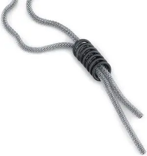 Cascading Circles Black and Silver Dual Tone Stainless Steel Mesh 18 inch Necklace