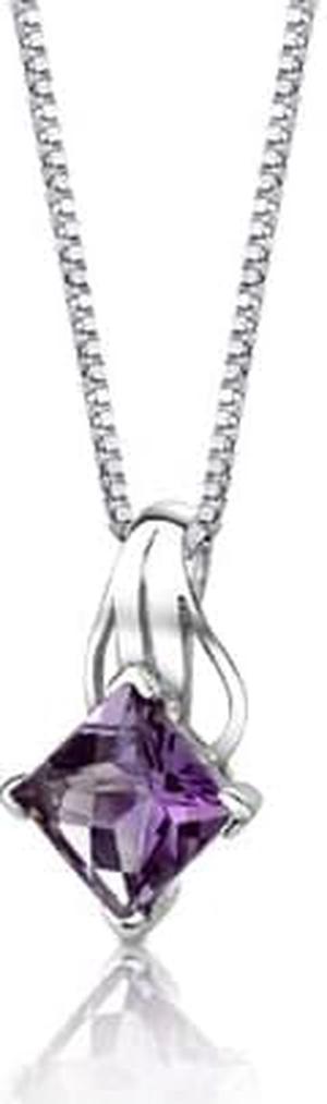 Sterling Silver 2.00 carats Princess Checkerboard Cut Amethyst Pendant with 18 inch Silver Necklace