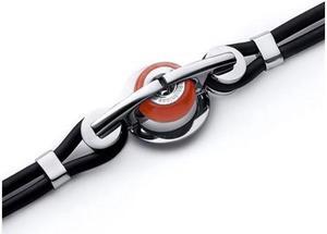 Red Glass Roundel Bead Stainless Steel Silicon Bracelet