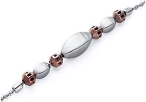 Convex Oval Coffee Tone Bead Stainless Steel Chain Bracelet