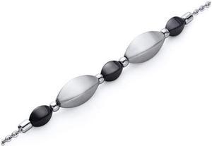 Jet Black Oval Convex Bead Stainless Steel Chain Bracelet